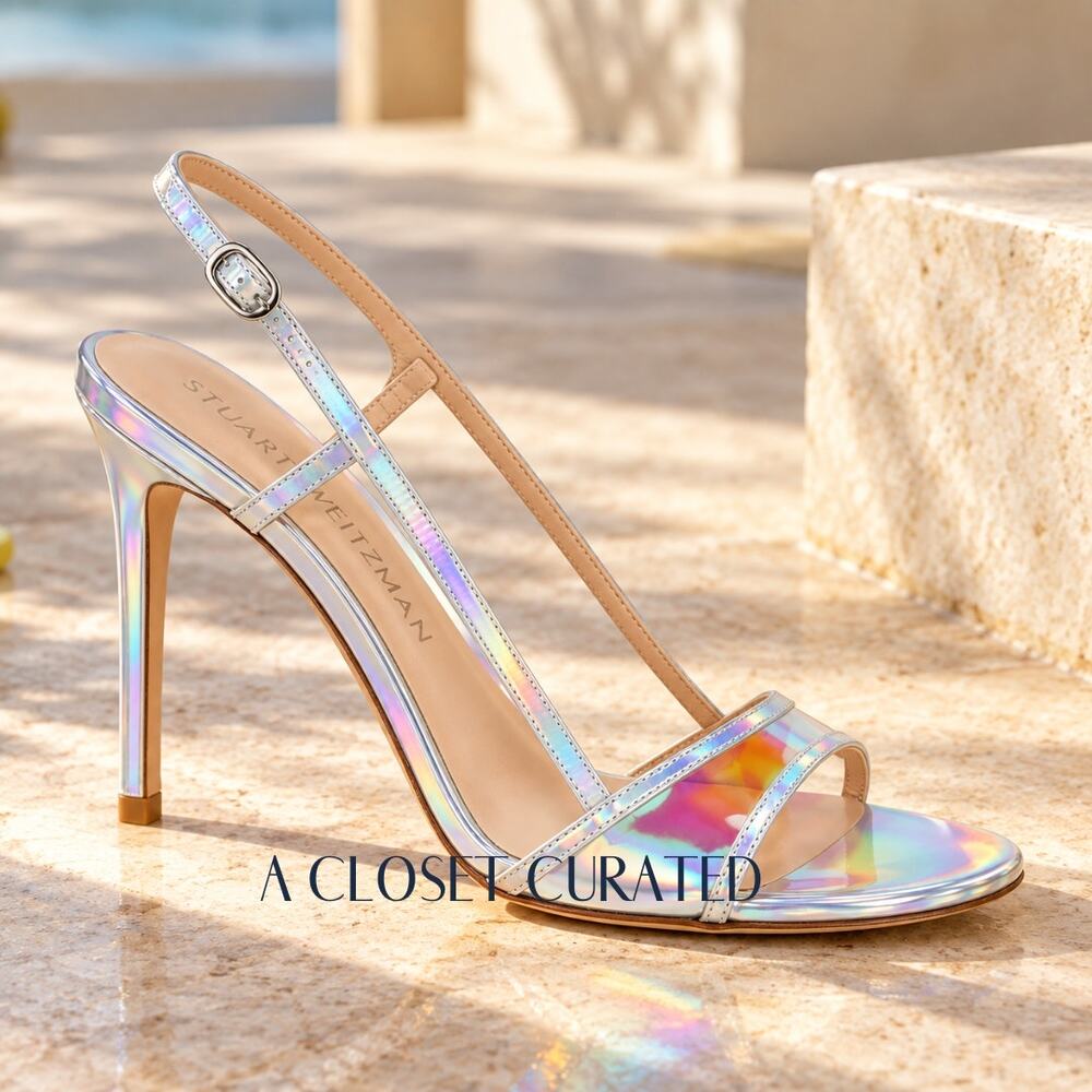 Stuart Weitzman Mondrian 100 Heels 12 Silver Aurora